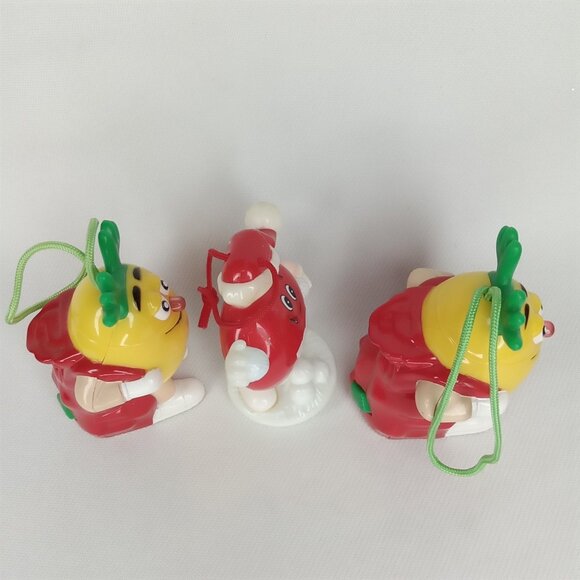 Vintage Christmas Ornament Set Of 3 M&Ms Yellow & Red Plastic 1990s - Picture 9 of 10